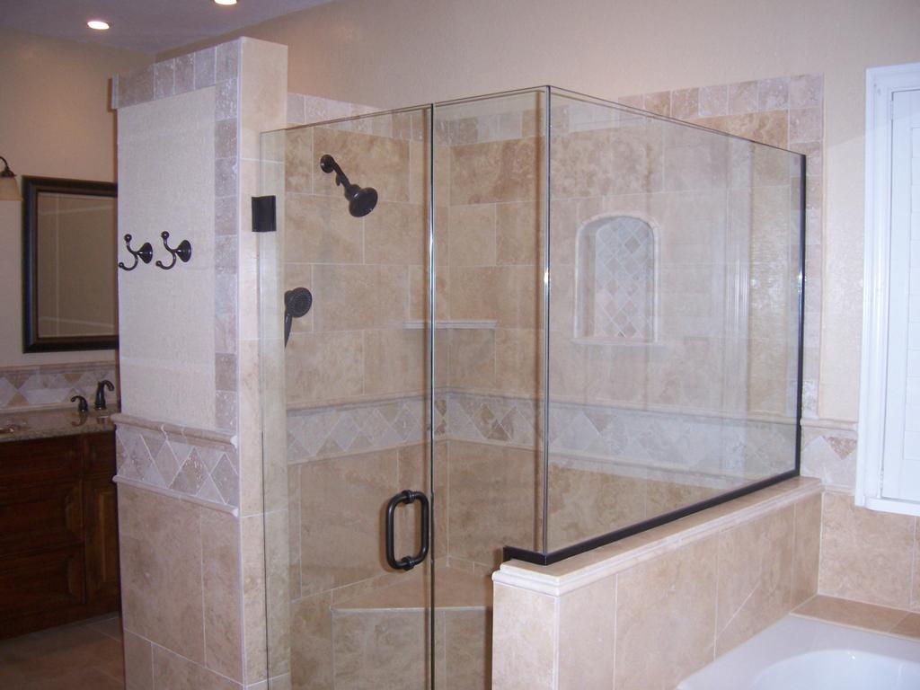 Custom Luxury Shower Enclosure Frameless Glass Stone Tile Jacuzzi Tub Remodel Photograph Picture